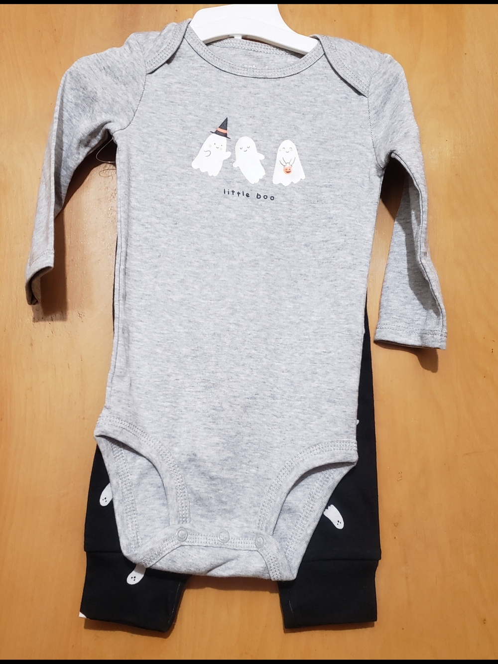Carter's Grey Long-Sleeve Ghost Bodysuit with Black Ghost Pants